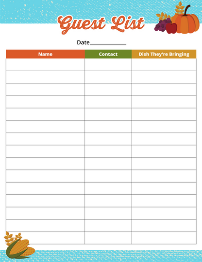 Printable Wondermom Shop Thanksgiving Planner.