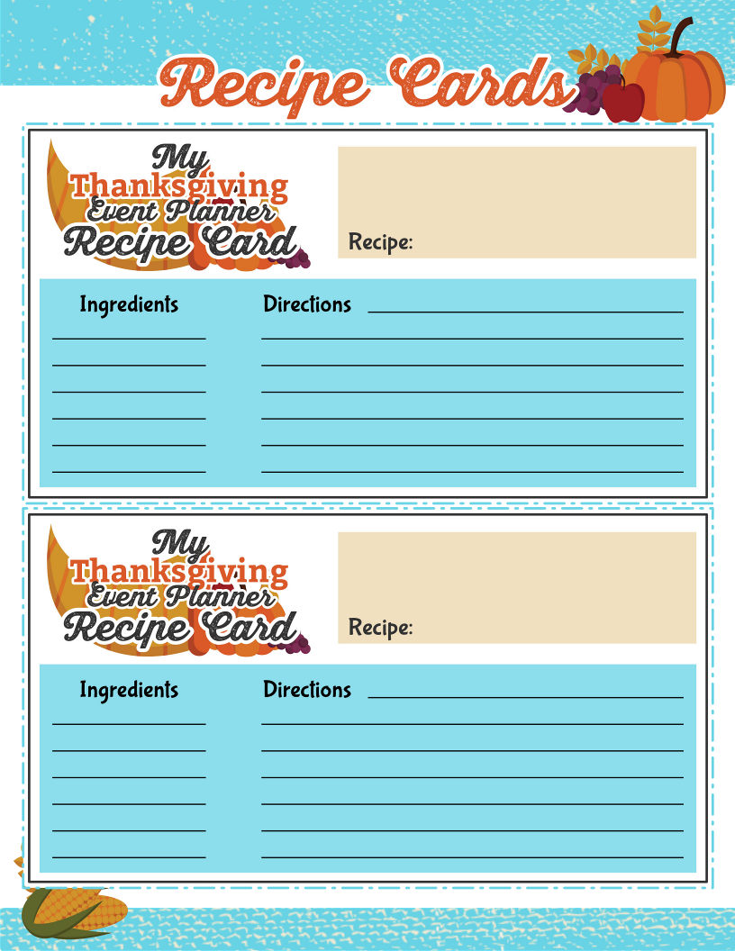 Printable Thanksgiving recipe cards for your Wondermom Shop Thanksgiving Planner.
