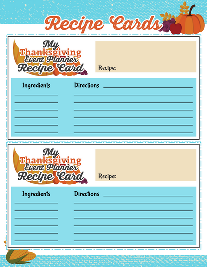 Printable Thanksgiving recipe cards for your Wondermom Shop Thanksgiving Planner.