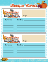 Load image into Gallery viewer, Printable Thanksgiving recipe cards for your Wondermom Shop Thanksgiving Planner.
