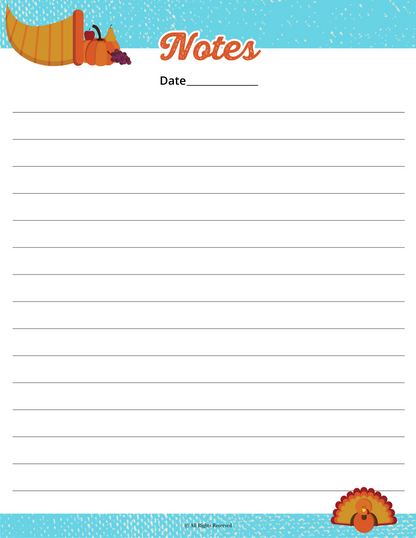 Printable Thanksgiving Planner writing paper featuring a turkey from Wondermom Shop.