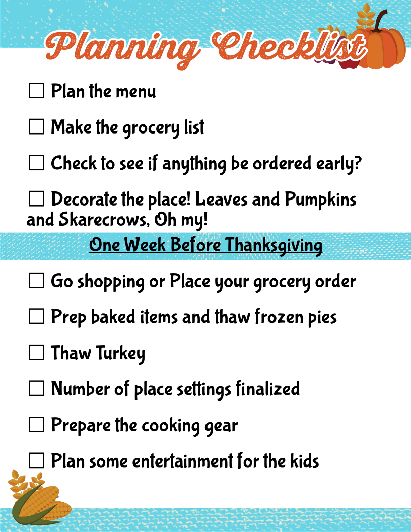 Printable Wondermom Shop Thanksgiving planner checklist.