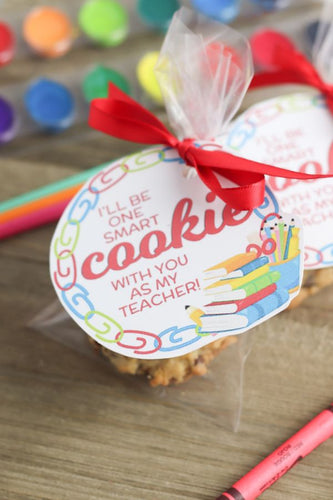 A set of One Smart Cookie Teacher Gift tags with VIP Vault's brand name on them.