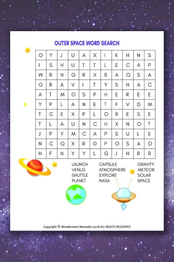 Outer Space Word Search for Kids – Wondermom Shop