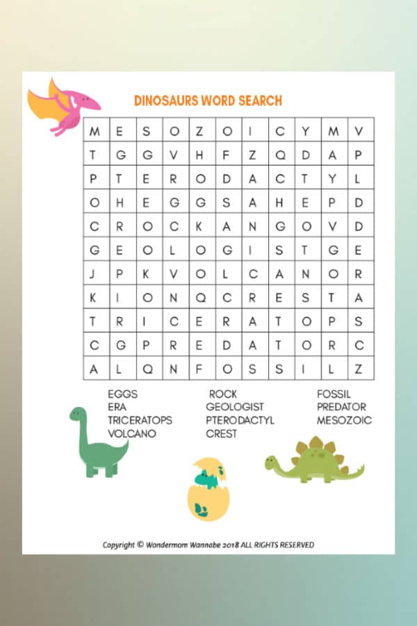 Dinosaur Word Search for Kids