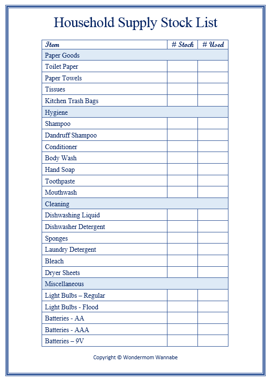 Restock your household supply closet with this convenient Blank Household Supply Closet Stock List template from VIP Vault.