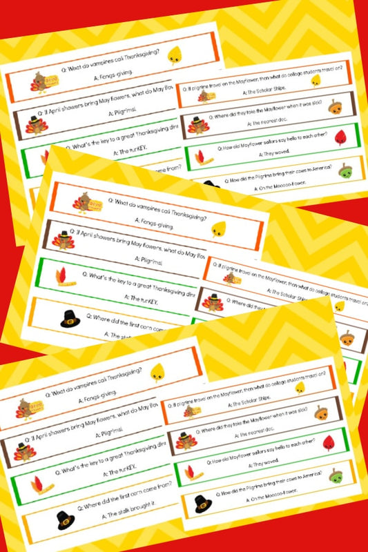 A set of VIP Vault Thanksgiving Jokes Napkin Rings with a yellow background.