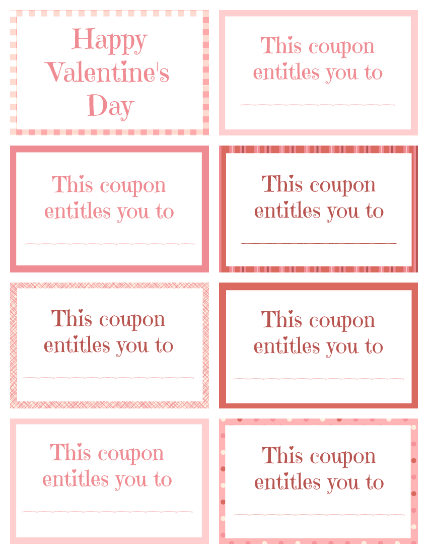The Valentine Coupon Book for Kids (Blank) by VIP Vault features mostly blank coupons with "This coupon entitles you to" and a "Happy Valentine's Day" sheet in playful pink patterns, ideal for kids' activities and creative gifts.