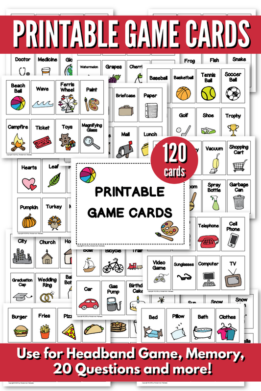 Wondermom Wannabe's Printable Game Cards for Headband Game, Memory, or 20 Questions are perfect for preschoolers.