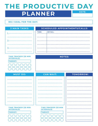 The Productivity Planner by VIP Vault is shown in blue and white.