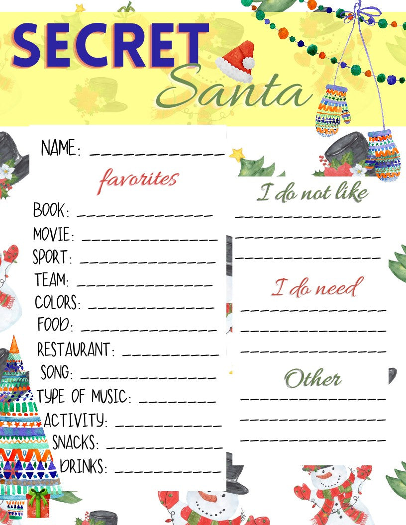 VIP Vault Secret Santa Sheets.