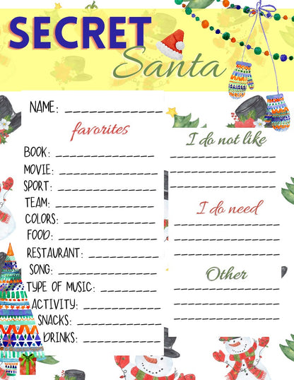 VIP Vault Secret Santa Sheets.
