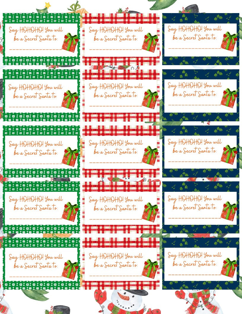 Printable Secret Santa Sheets gift tags by VIP Vault.