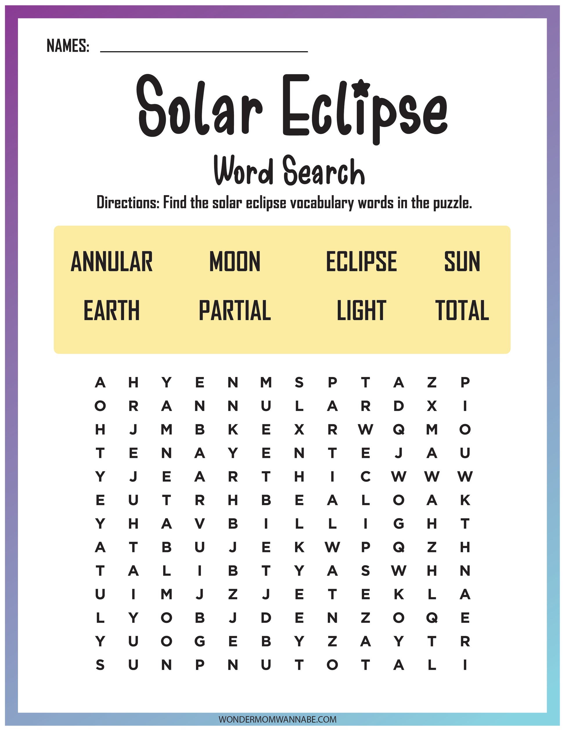 Wondermom Shop's Lunar and Solar Eclipse Activity Set.