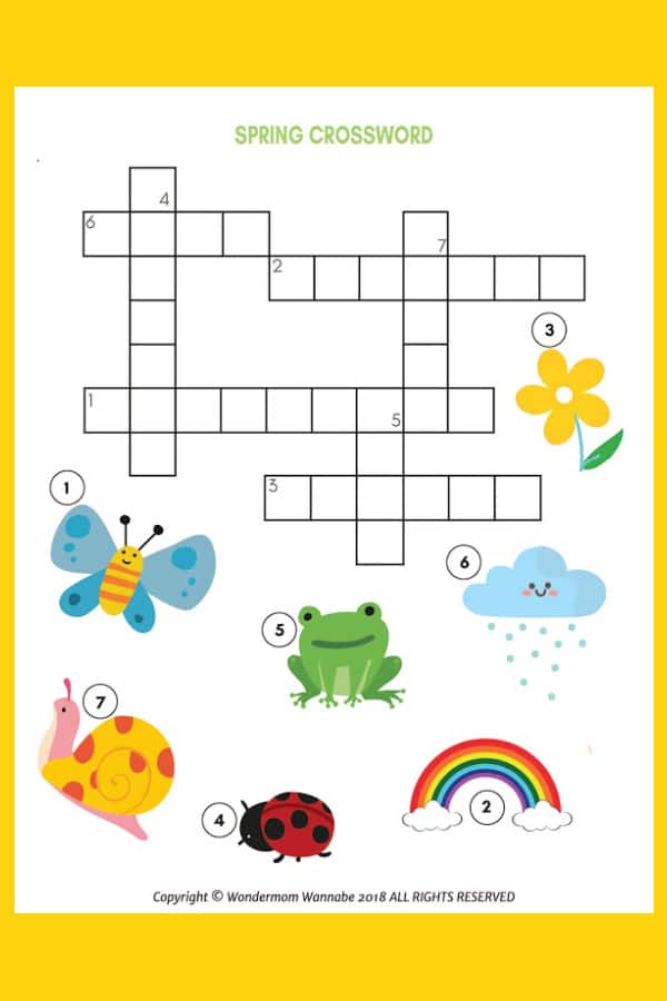 Spring Crossword Puzzle for Kids