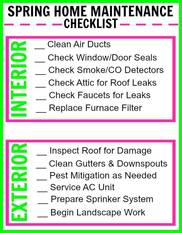 Printable VIP Vault Spring Home Maintenance Checklist.