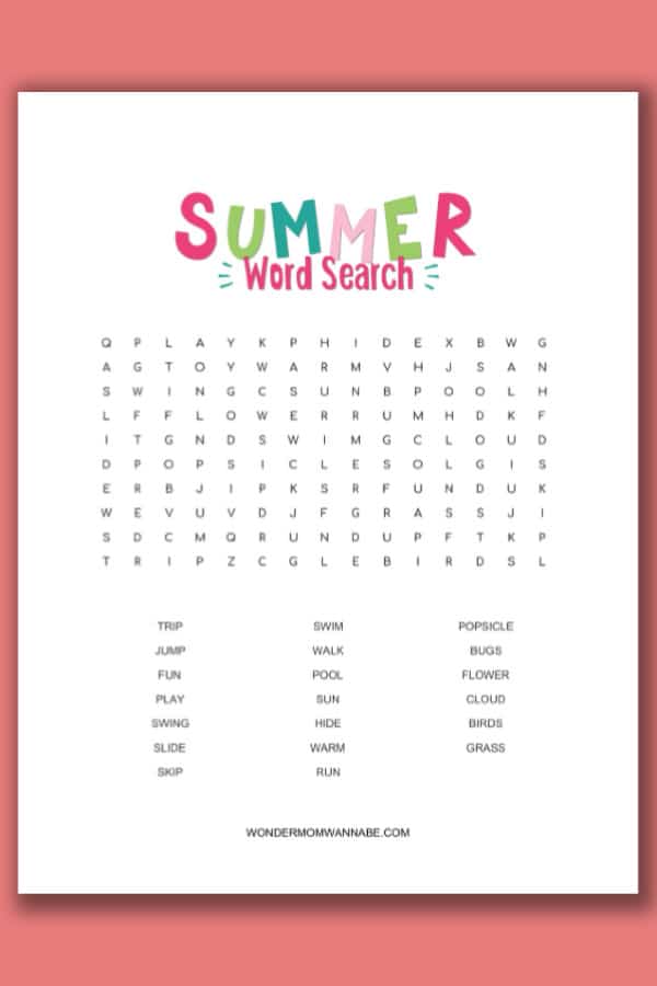 Summer Word Search for Kids