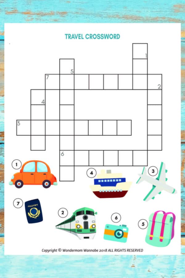 Travel Crossword Puzzle for Kids