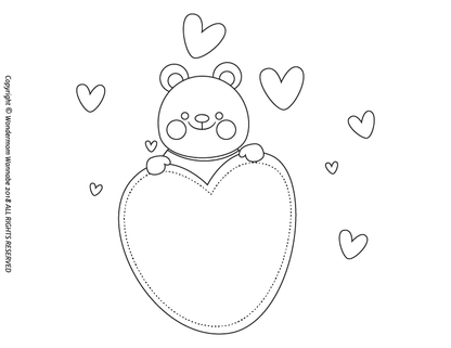A charming outline of a bear with a large heart and smaller hearts surrounds it—ideal for a printable Valentine's Day activity from the Wondermom Shop's Valentine's Day Activity Kit for Kids to delight little ones.
