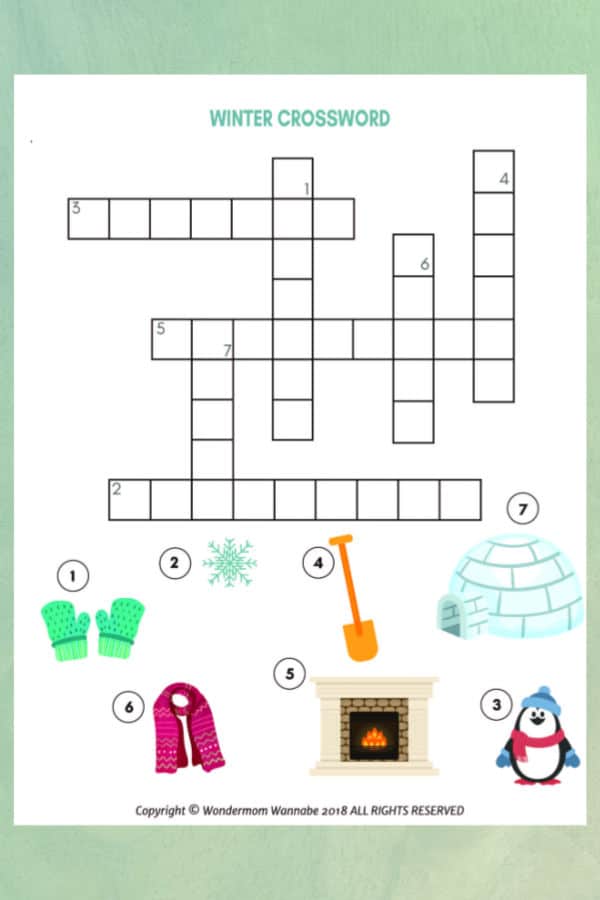 Winter Crossword Puzzle for Kids