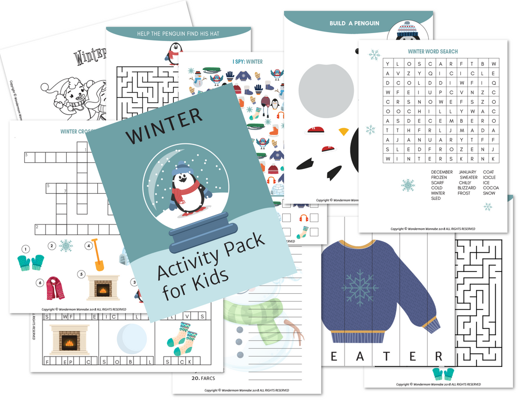 Printable Winter Activity Kit for Kids by Wondermom Shop.