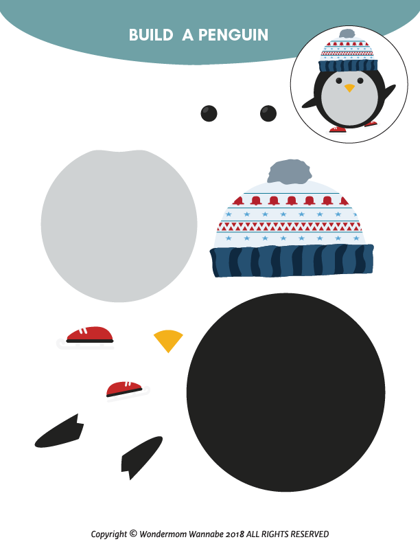 Build a printable penguin Winter Activity Kit for Kids from Wondermom Shop.