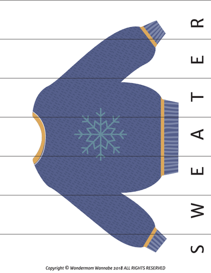 A printable image of a sweater with a snowflake on it for the Winter Activity Kit designed by Wondermom Shop.