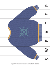 Load image into Gallery viewer, A printable image of a sweater with a snowflake on it for the Winter Activity Kit designed by Wondermom Shop.
