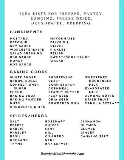 A printable Ultimate Prepper Guide for freezer, pantry, and dehydrator to aid in emergencies - from Wondermom Shop.