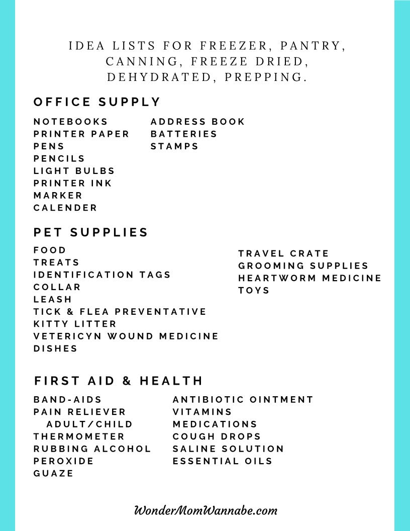 A printable Ultimate Prepper Guide for emergencies, featuring an idea list for freezer and refrigerator, by Wondermom Shop.