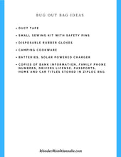 Load image into Gallery viewer, A blue background with printable Ultimate Prepper Guide bug out bag ideas for emergencies by Wondermom Shop.
