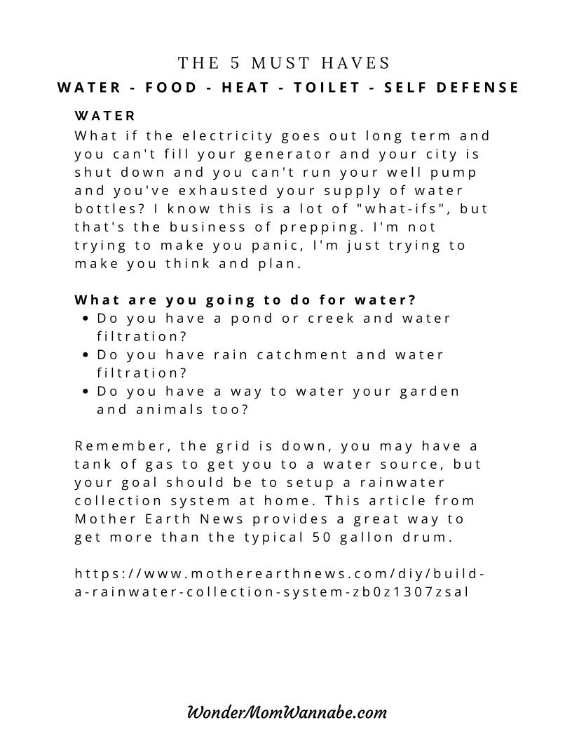 A printable Ultimate Prepper Guide of the 5 must haves for watering your garden, perfect for emergencies and preppers, provided by Wondermom Shop.