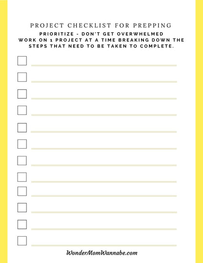 A printable Ultimate Prepper Guide checklist for preparing emergencies from Wondermom Shop.