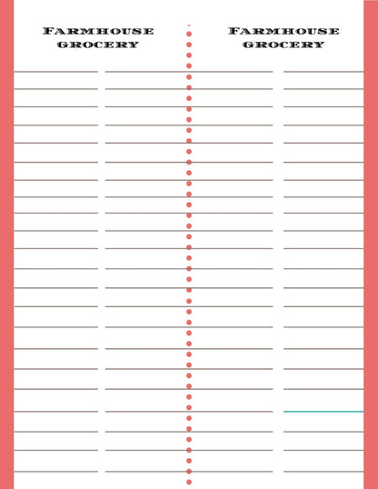 A printable grocery list with a red background, ideal for emergencies and Wondermom Shop's Ultimate Prepper Guide.