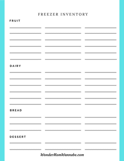 A printable freezer inventory sheet perfect for emergencies or Wondermom Shop Ultimate Prepper Guide use.