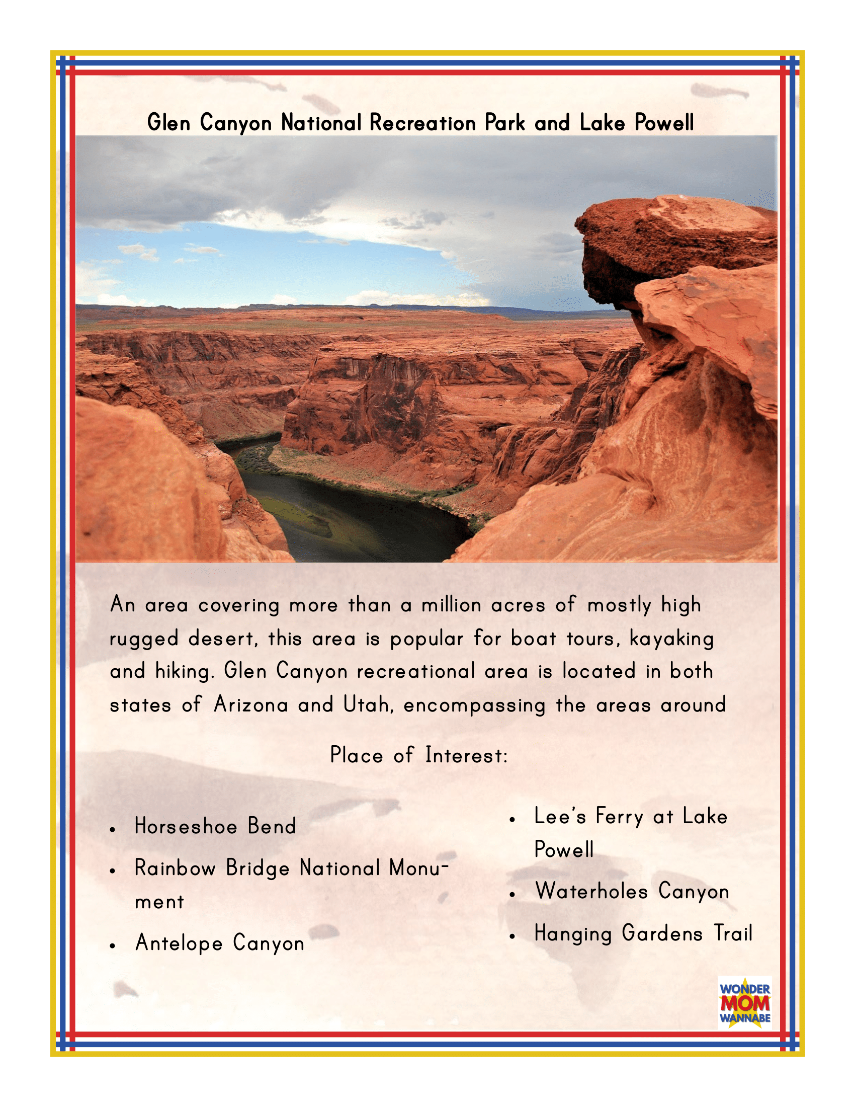 A poster showcasing the breathtaking beauty of the Grand Canyon, a must-see highlighted in any Arizona Travel Guide and Activity Kit for Kids from Wondermom Shop.