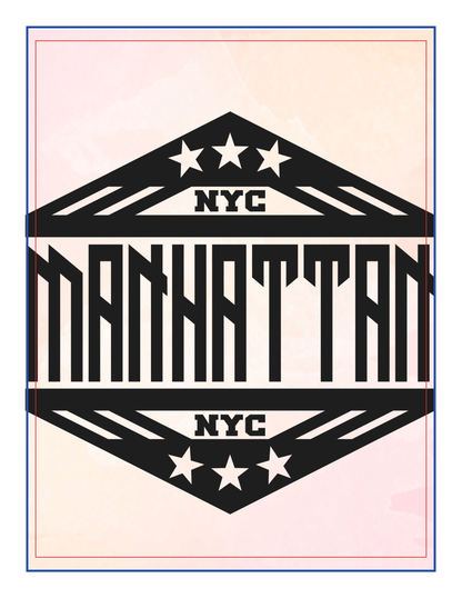 A graphic design featuring the text "NYC Manhattan NYC" in bold, stylized lettering, prominently displayed in black and white against a white background with a subtle watercolor texture. This design is perfect for enhancing any New York City Travel Guide and Activity Kit for Kids from Wondermom Shop or spotlighting Manhattan Points of Interest.