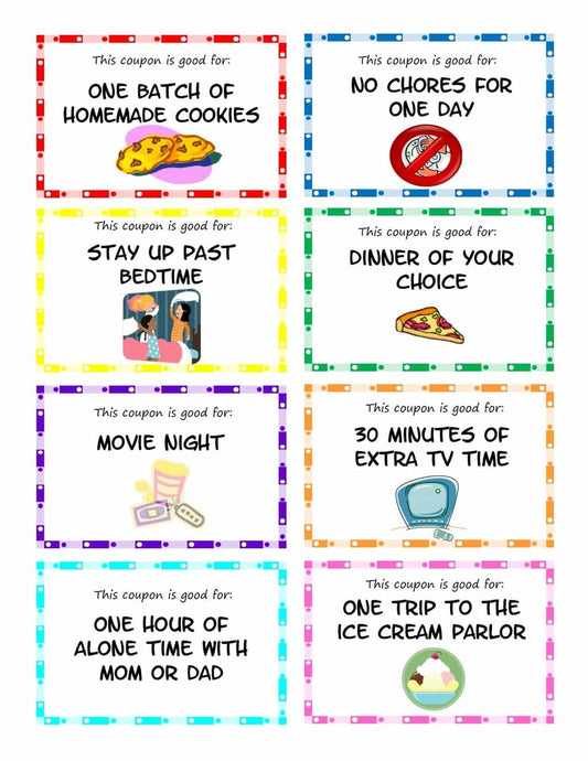 A set of VIP Vault Kid Coupons For Positive Reinforcement for kids.