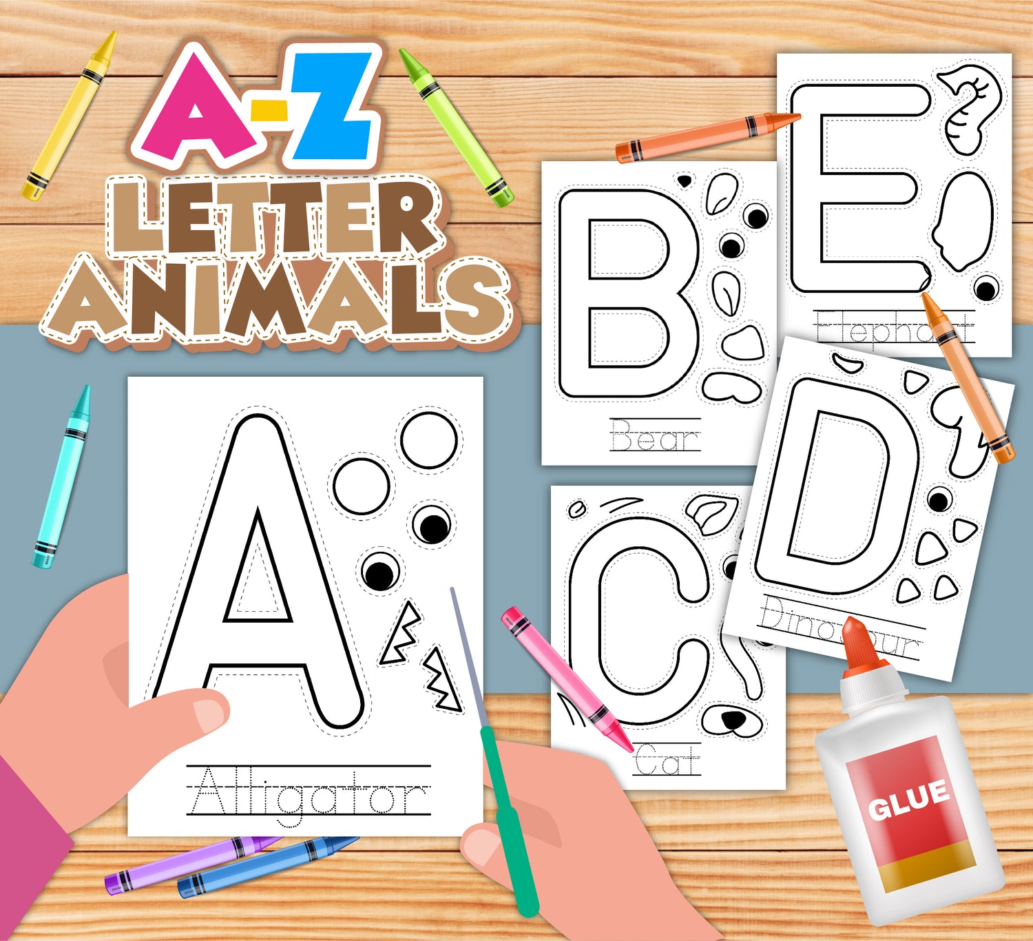Fun and educational Wondermom Shop A to Z Letter Animals Activity Kit coloring pages for kids.
