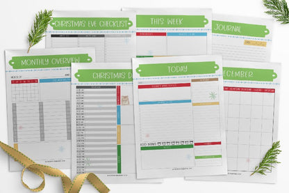 Printable The Most Wonderful Time of the Year Christmas Planner featuring a festive Christmas tree design from Wondermom Shop.